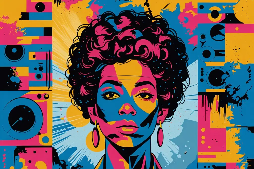 woman with many colors painted over her and bckground